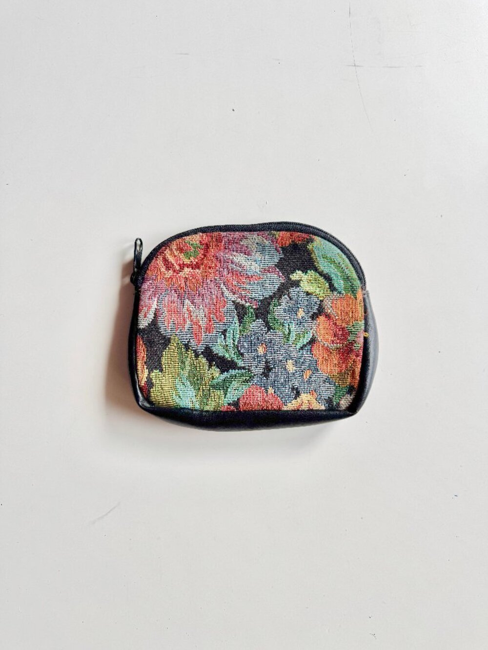 Vintage CALEGO Floral Tapestry Jacquard Leather Pouch Coin Purse